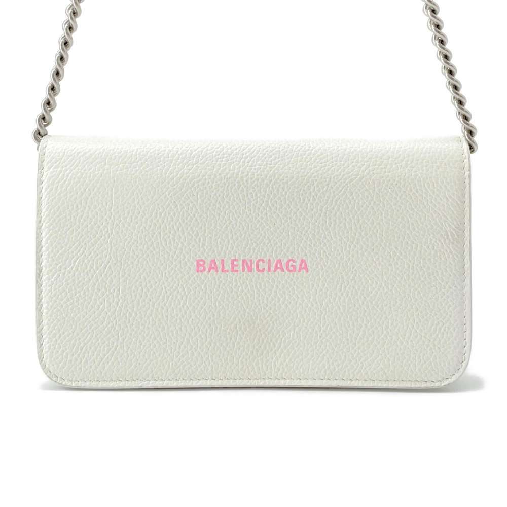 Balenciaga Chain Shoulder Bag Leather Clutch White